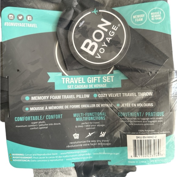 BON VOYAGE Travel Gift Set (Foam Pillow & Velvet Throw) - Picture 6 of 6
